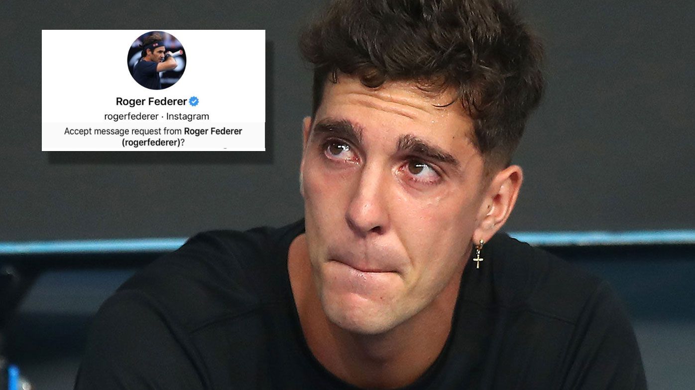 Kokkinakis receives a message of congratulations from Roger Federer. (Getty)