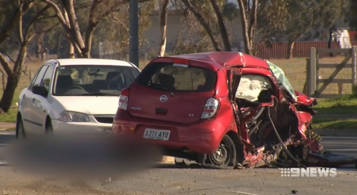 Ms Paveley's car was completely smashed when Morrison hit it with a stolen vehicle in Parafield in 2017. 