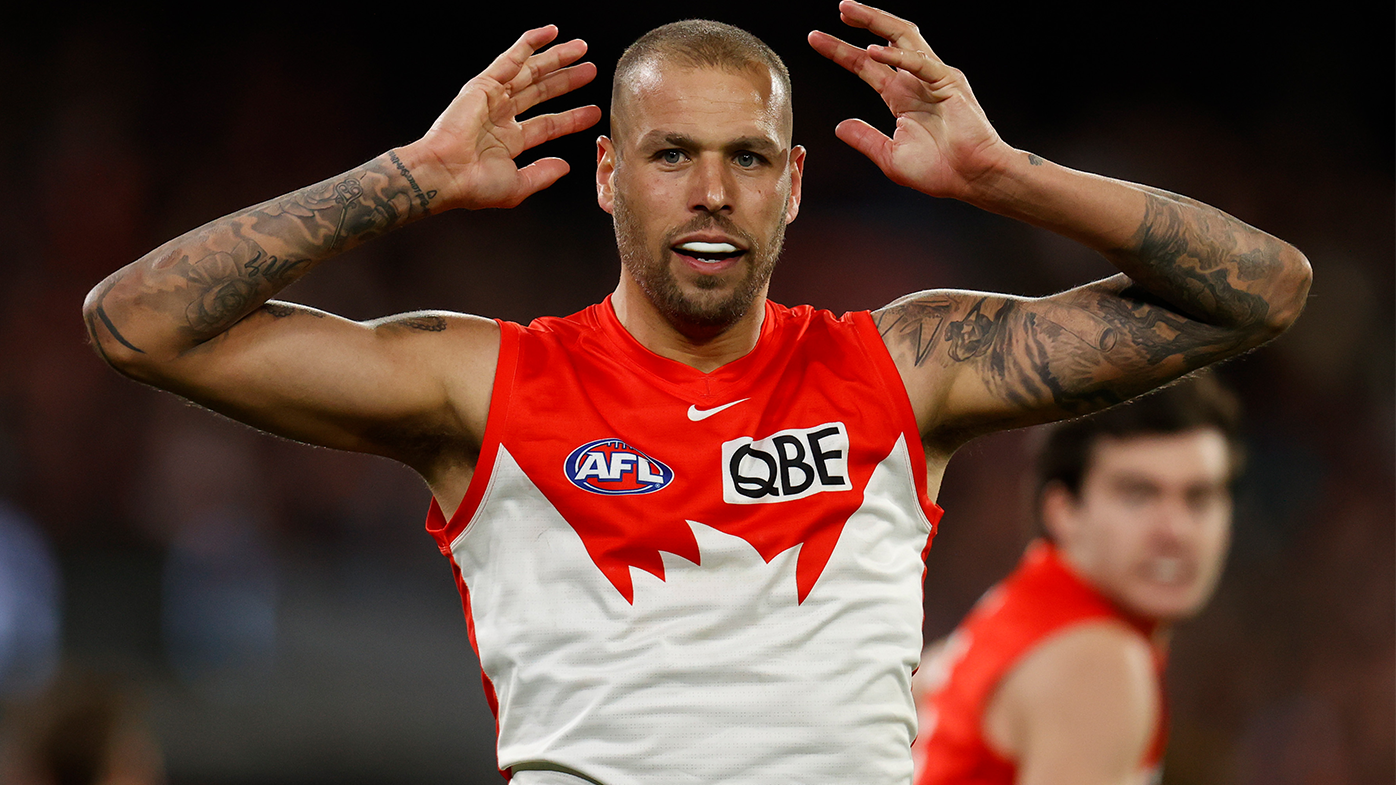 Lance Franklin looks on during the 2022 AFL second qualifying final between the Melbourne Demons and the Sydney Swans.