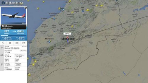 Flight TK15 was en route to Sao Paulo when it was diverted to Casablanca, Morocco. (Flight Radar 24)