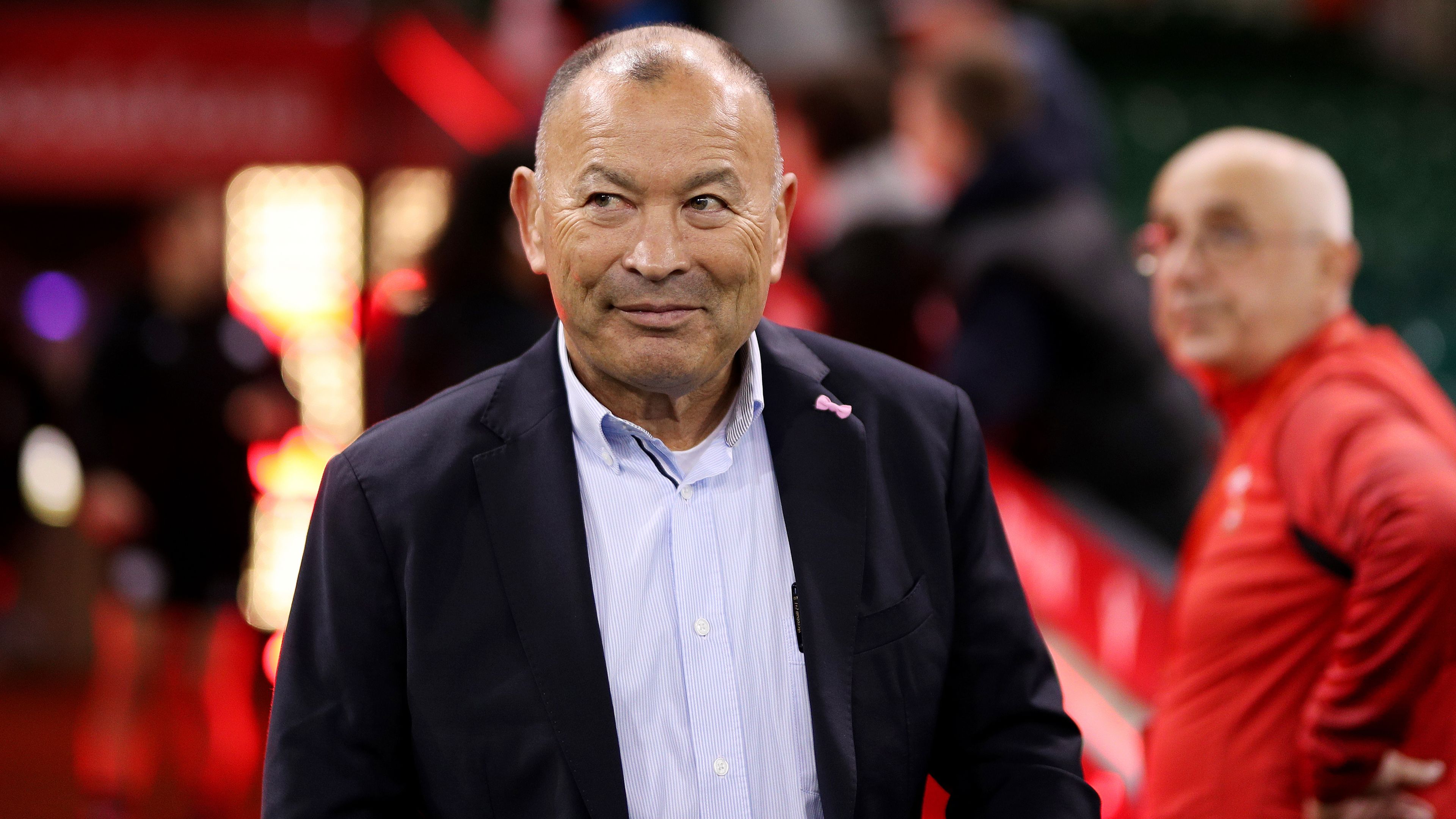 Eddie Jones, coach of Barbarians, looks on as he inspects the pitch prior to the Test against Wales at Principality Stadium.