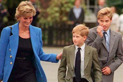 Prince William and Prince Harry at Eton with Princess Diana who died in 1997