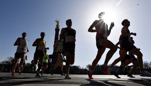 Runners participate in the Berlin Half Marathon 2018, in Berlin, Germany. (AP)