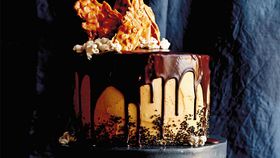 Chocolate layer cake with peanut butter frosting