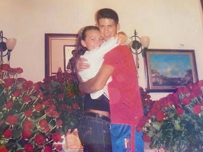 Novak and Jelena Djokovic in the 2000s, celebrating two years of dating with hundreds of red roses.