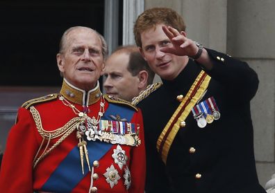 Prince Harry and Prince Philip at Trooping the Colour in 2014.