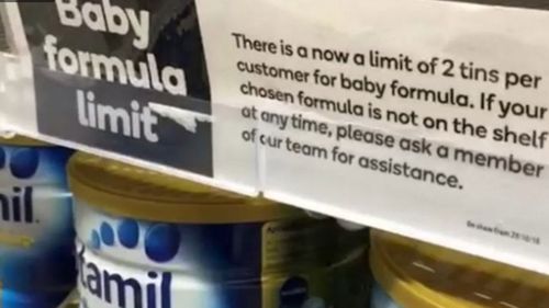 Baby formula is limited to two tins per customer.