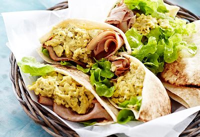 3. Recipe: <a href="https://kitchen.nine.com.au/2016/05/05/12/50/pitas-filled-with-ham-and-pesto-scrambled-eggs" target="_top">Pitas filled with ham and pesto scrambled eggs</a>