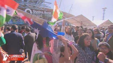 Fans of the Indian prime minister waiting outside the Qudos Bank Arena.