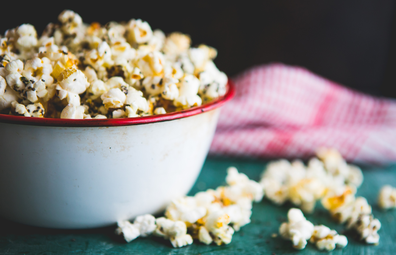 Bowl of popcorn health snack stock image