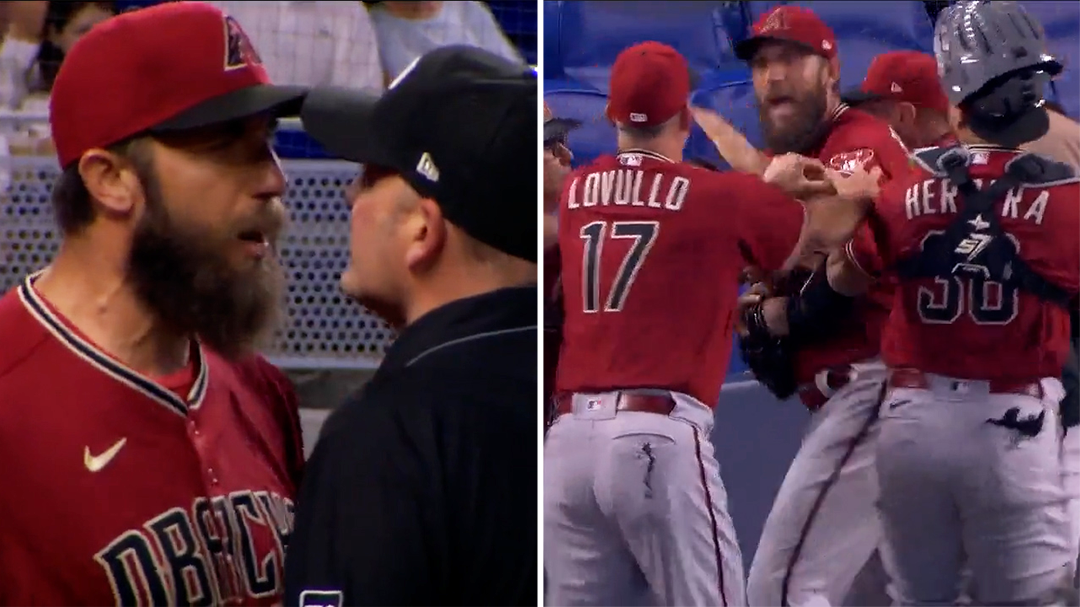 Arizona pitcher Madison Bumgarner goes off, ejected after umpire checks hand for a foreign substance