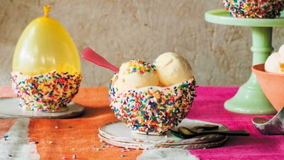 Recipe: <a href="http://kitchen.nine.com.au/2017/05/19/09/20/chocolate-sprinkle-ice-cream-bowls" target="_top">Elise Strachan's chocolate sprinkle ice-cream bowls</a>