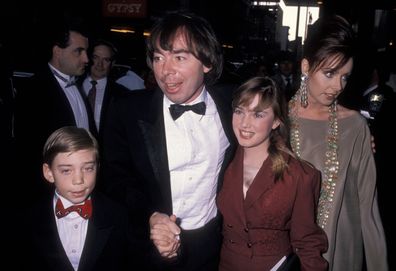 Composer Andrew Lloyd Webber, wife Sarah Brightman, daughter Imogen Webber and son Nicholas Webber attending the opening of "Prospects of Love" on March 31, 1990