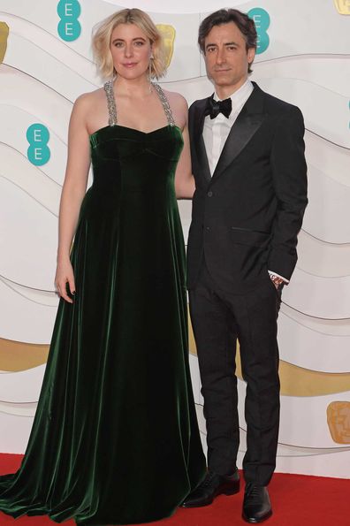 Greta Gerwig and Noah Baumbach arrive at the EE British Academy Film Awards 2020 at Royal Albert Hall on February 2, 2020 in London, England. 