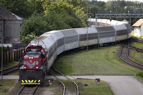 Freight trains from the Russian enclave of Kaliningrad travel to the Kimbartai border railway station, about 200 km west of the Lithuanian capital Vilnius, on Wednesday, June.  22, 2022.  