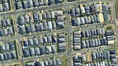 The compact Gregory Hills development. (Nearmap)