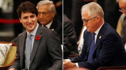 Canadian Prime Minister Justin Trudeau, and Prime Minister Malcolm Turnbull at the APEC summit. (AAP)