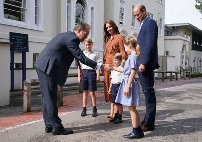 Prince George, Princess Charlotte and Prince Louis (C), accompanied by their parents the Prince William, Duke of Cambridge and Catherine, Duchess of Cambridge