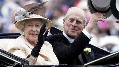 The Queen and Prince Phillip are seen arriving in the Royal Carriage on the third day of Royal Ascot 2005.