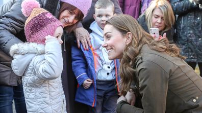 Kate Middleton, Duchess of Cambridge meets with children from two local nurseries during a visit to The Ark Open Farm on February 12, 2020 in Newtownards, Northern Ireland