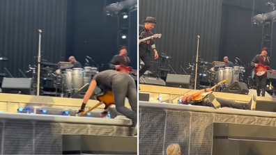 Bruce Springsteen falls during Amsterdam concert.