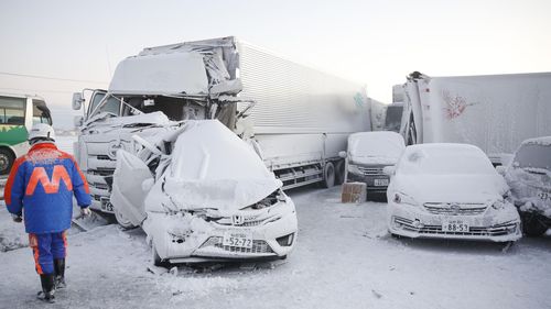 Japan Miyagi prefecture snow storm pile-up