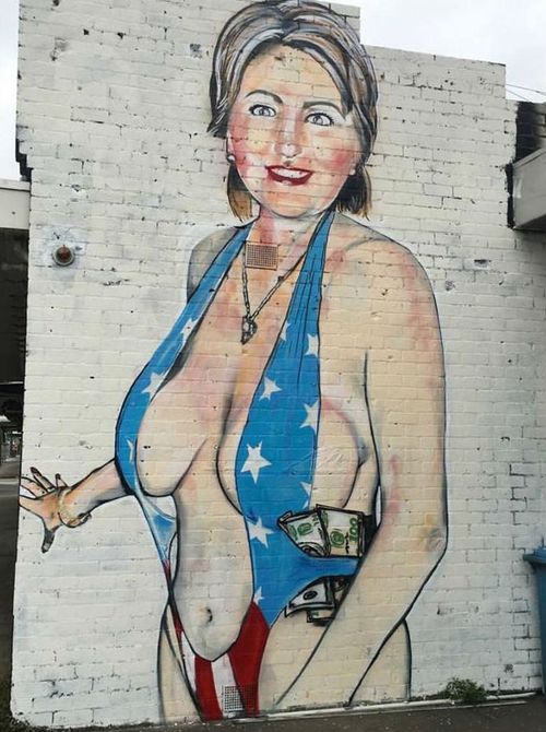 The revealing Hillary Clinton mural in Melbourne. (Facebook)