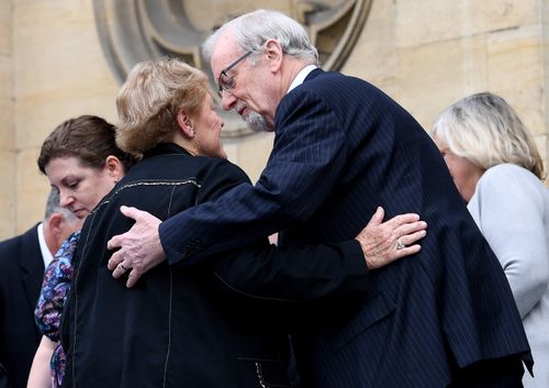 Gareth Evans AC arrives for the State Funeral of her husband.