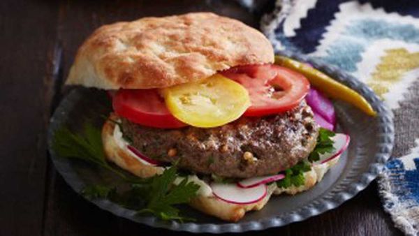 Spiced lamb and pine nut burgers