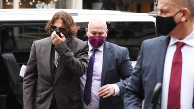 Johnny Depp arrives at The Royal Courts of Justice, Strand on July 8, 2020 in London, England