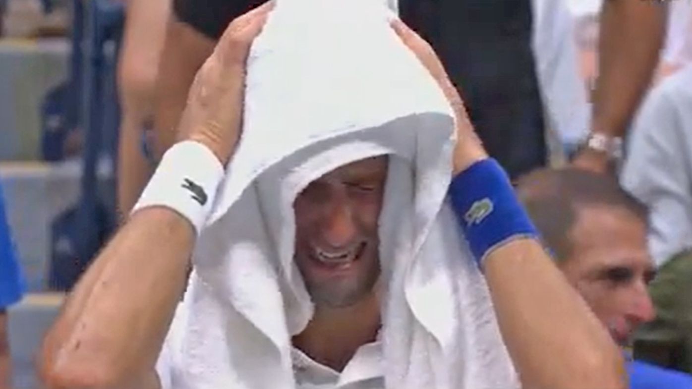 Novak Djokovic sobs during the US Open final