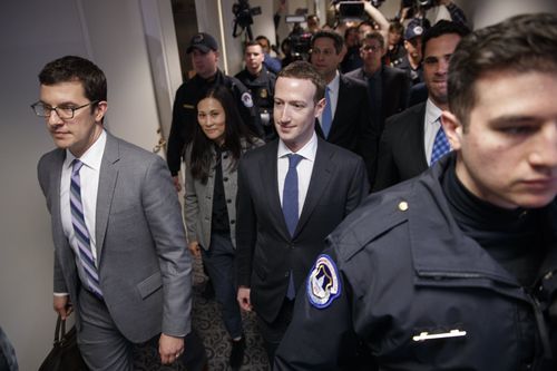 Zuckerberg enters Congress earlier this morning. (AAP)