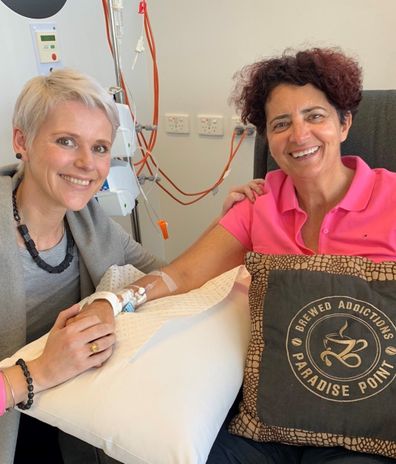 Debbie Pritchard ovarian cancer with friend during chemo