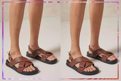 9PR: AERE Crossover Leather Footbed Sandals