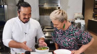 Adam Liaw cooks two-minute noodles for Jane de Graaff