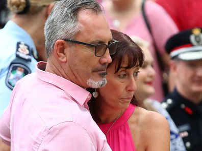 Lloyd and Sue Clarke attend a memorial for their murdered daughter and her three children at the hands of her former partner.