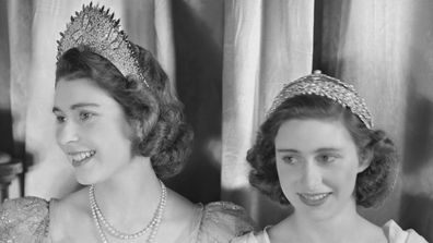 Princess Margaret Queen Elizabeth wearing tiaras