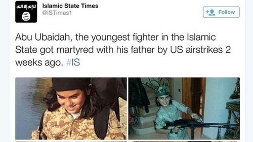 A post on IS's Twitter feed about the death of the 'youngest martyr'. (Supplied)