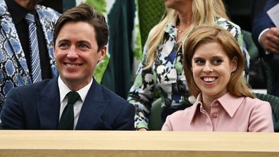Tennis - Wimbledon - All England Lawn Tennis and Croquet Club, London, Britain - July 14, 2023 Britain's Princess Beatrice and her husband Edoardo Mapelli Mozzi in the royal box on centre court before the start of play REUTERS/Dylan Martinez