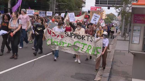 Students march through Sydney calling for climate action.