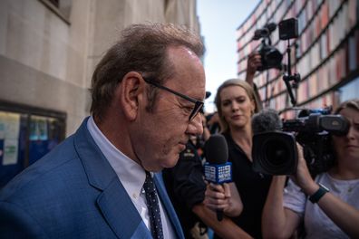 Kevin Spacey departs The Old Bailey Court on July 14, 2022 in London, England. 