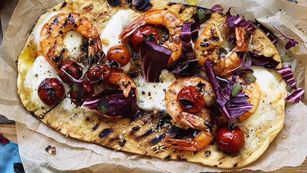 Lemon chilli Australian prawn and radicchio pizza