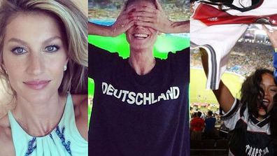 It wouldn't be an international sporting event without a few celeb selfies. <br/><br/>From proud German Heidi Klum to cultural chameleon Rihanna, these famous soccer fans totally upstaged the players at today's World Cup final. <br/><br/>Oh, Germany won? We were too busy watching the insta-action. <br/><br/>Click through to see our favourite World Cup social media snaps. <br/><br/>Source: Instagram/Twitter