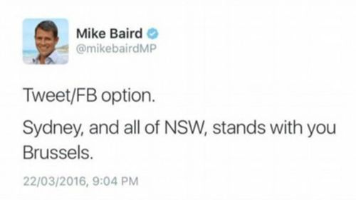 The Baird camp's unfortunate Brussels tweet. (Twitter)