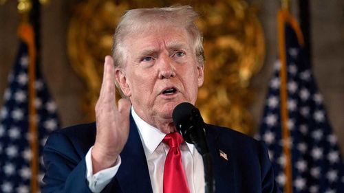 Republican presidential nominee former President Donald Trump speaks to reporters during a news conference at his Mar-a-Lago estate, Aug. 8, 2024, in Palm Beach, Florida.