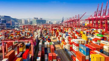 A freight terminal in Hong Kong. Heavy tariffs on many Australian imports remain in place in China.