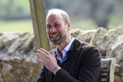 Britain's Prince William, the Prince of Wales reacts during his visit to Pensford, for the inaugural event for sixty of the Duchy of Cornwall's next generation of farming tenants, aimed at inspiring them as they look ahead to their future as young farmers, in Bristol, England, Wednesday March 26, 2025. (Darren Staples/PA via AP)