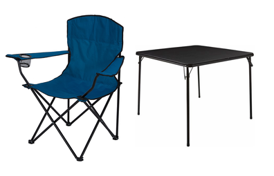 Marquee Black Folding Card Table, Camp Chair