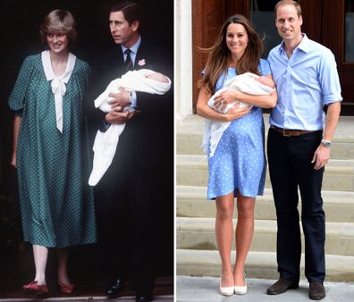 Princess Diana and Kate Middleton Duchess of Cambridge style moments - Lindo Wing Prince William's birth, Prince George's birth