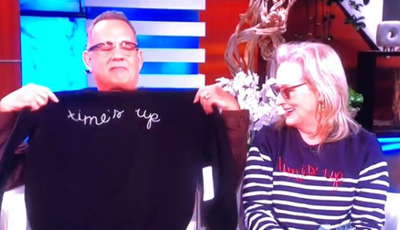 Meryl Streep and Tom Hanks rocking their Time's Up sweatshirts on<em> Ellen</em>